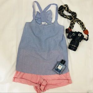 Seersucker ruffle racerback tank by Peach Love CA